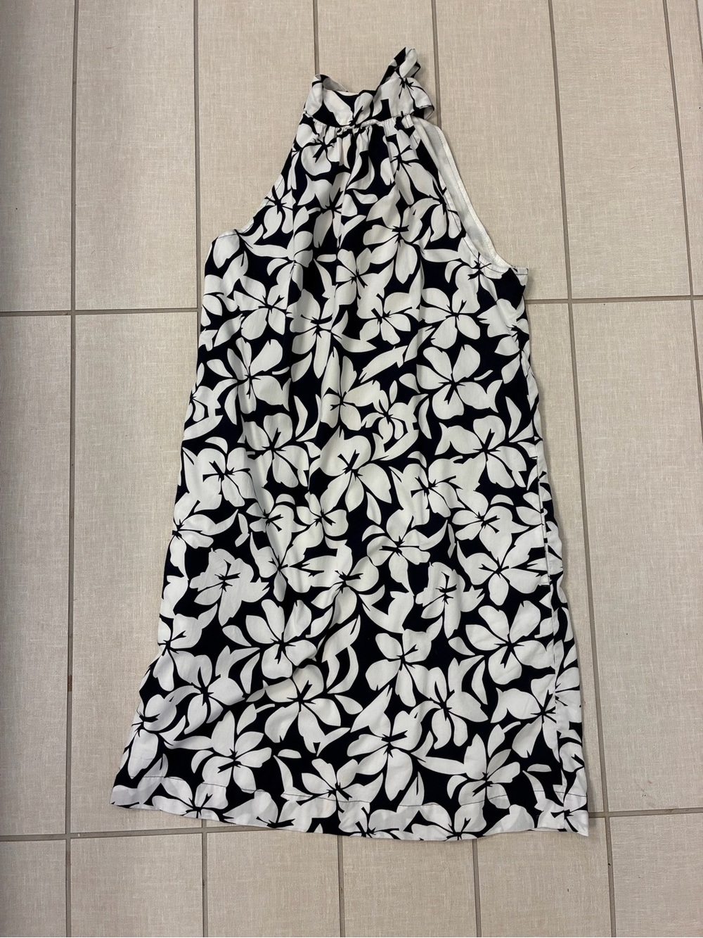 J. Crew Navy & White Floral Halter Tie Neck Shift Dress 0 - Picture 4 of 11